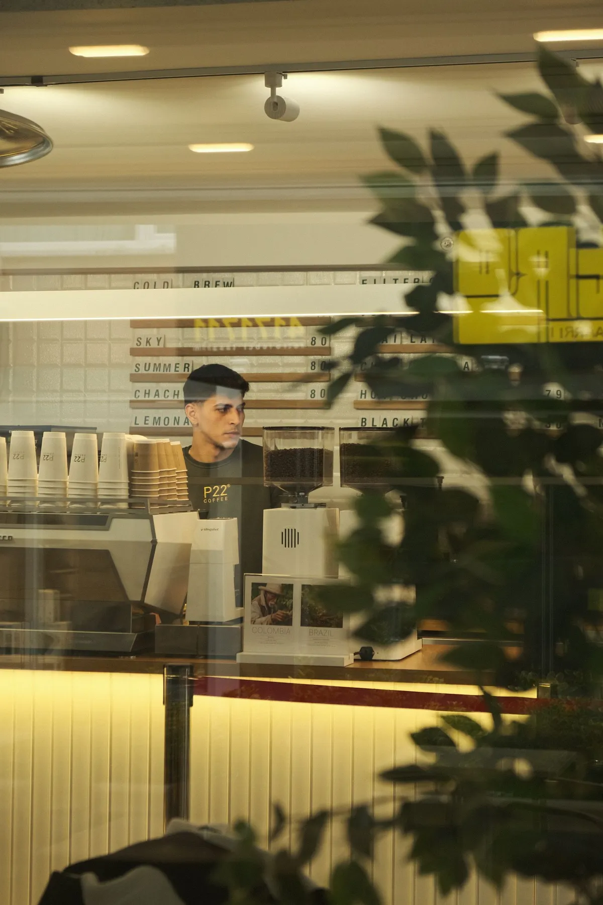 Barista preparando café en la barra de una cafetería moderna